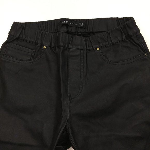 NWOT ZARA Black Faux Leather Pull On Zipper Ankle Slim Fit Skinny Pants - Picture 6 of 12